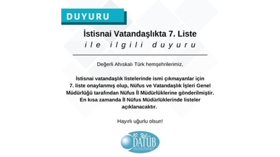 İstisnai Vatandaşlıkta 7. Liste ile İlgili Duyuru